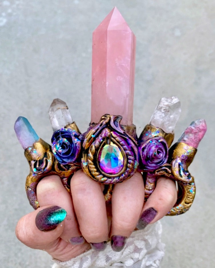 Rose quartz crystal knuckle