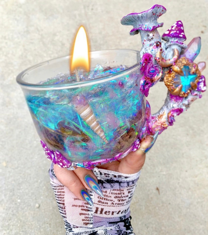 Opal fae teacup candle